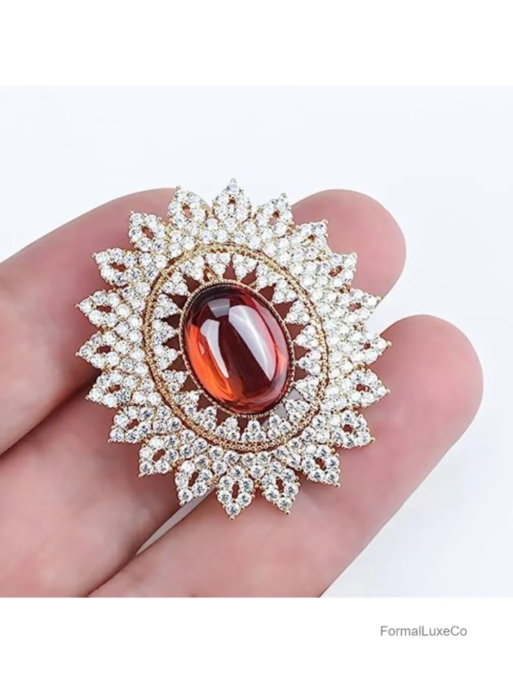Antique Classic Oval Crystal Flower Filigree Brooch Pin Banquet Wedding